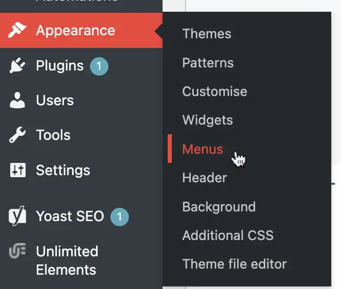 Editing to your WordPress site menu